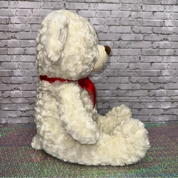 Holiday Home Cream Teddy Bear Plush Wavy Fur Red Bow Toy Network 2009 w/ Tag - Picture 4 of 14